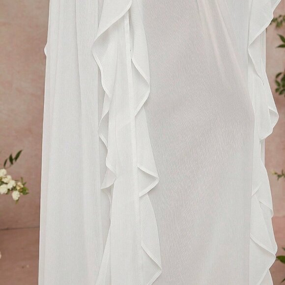 Chic Women's Lace Bustier Split Thigh Ruffle Maxi Dress White - Picture 6 of 6